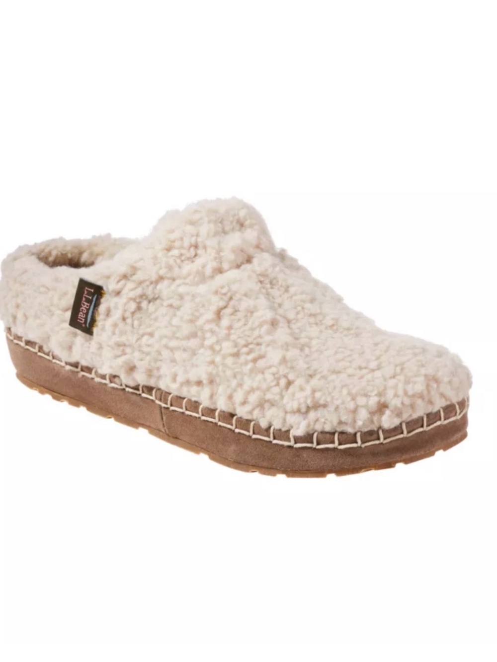 L.L. Bean Women's Sherpa Slip-On Clog in Cream and Brown